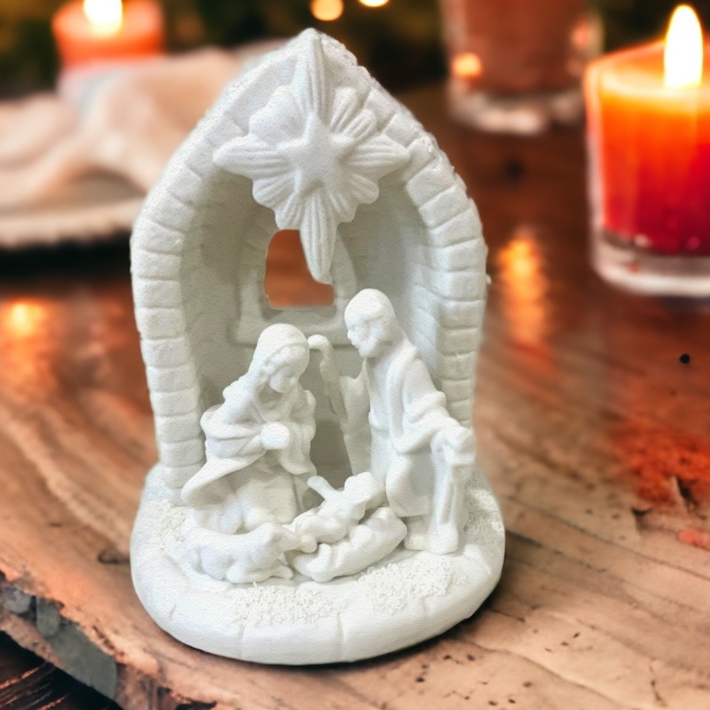 White Ceramic Nativity Scene Figurine Holy Family Christmas Decor 5” Tall - Picture 2 of 11